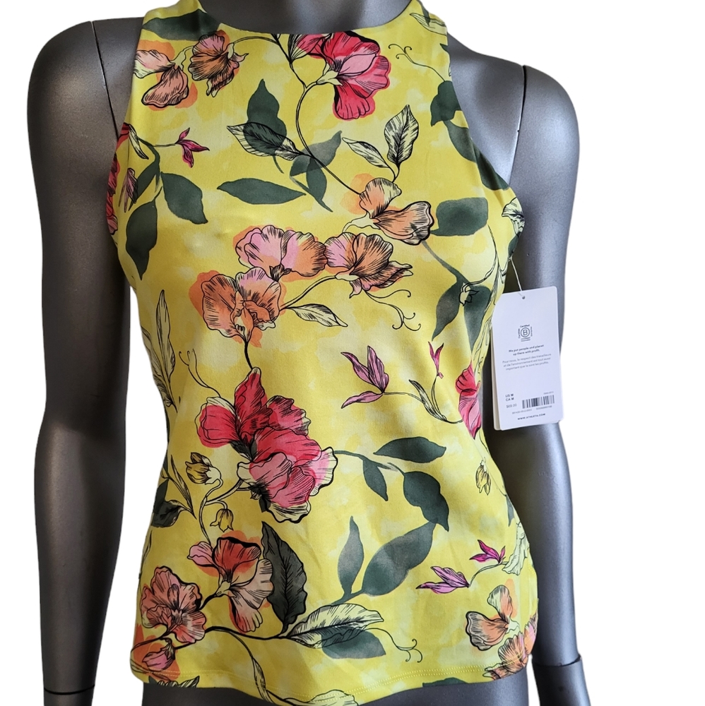 2. NWT Athleta yellow floral workout top/bra Size Med.